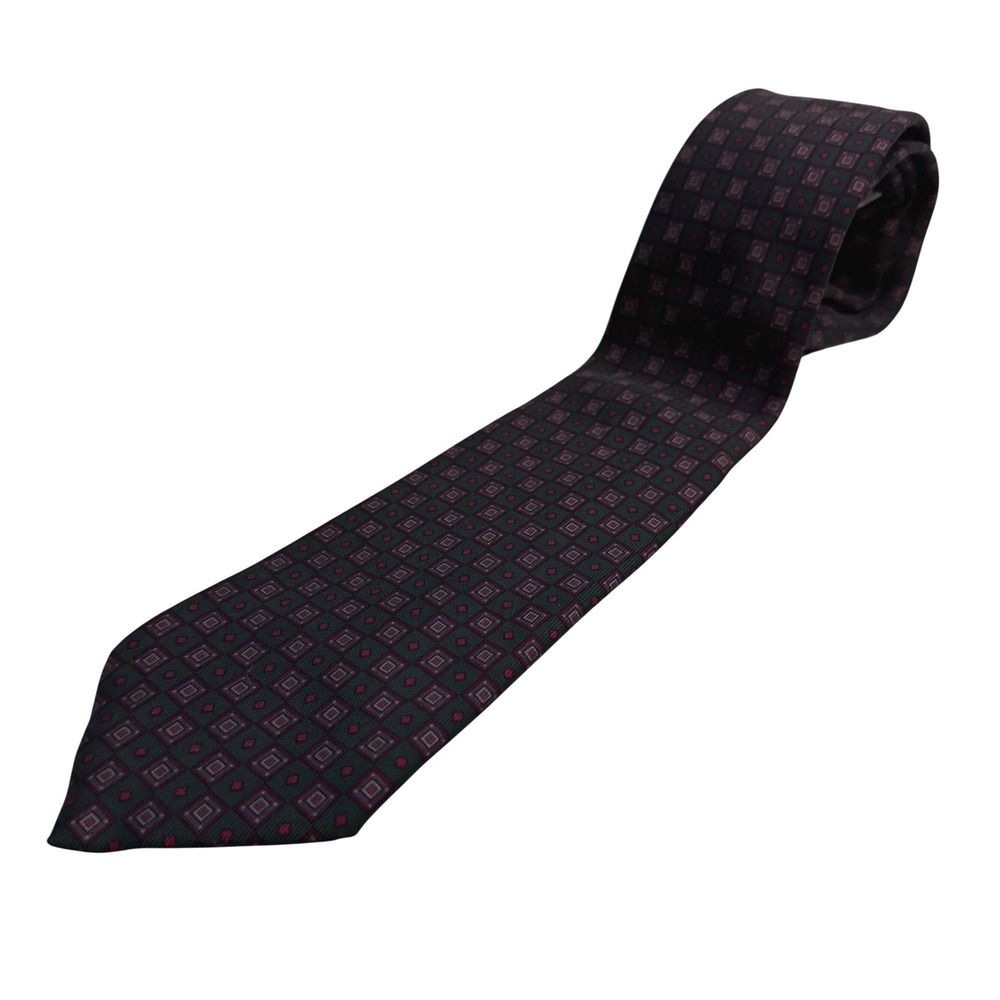 Turnbull & Asser Tie Green Purple Geometric 100% Silk Made in England Necktie